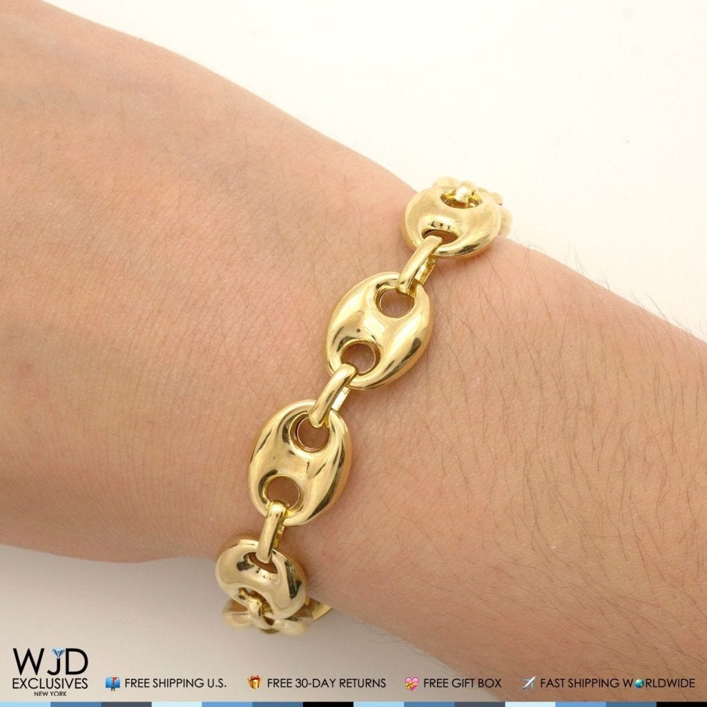 10K Yellow Gold 12.3mm Puffed Anchor Mariner Bracelet 8.3” Lobster Clasp