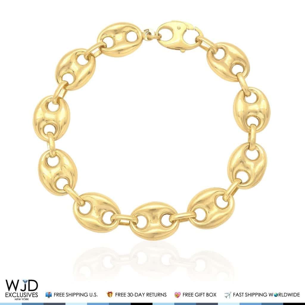 10K Yellow Gold 12.3mm Puffed Anchor Mariner Bracelet 8.3” Lobster Clasp