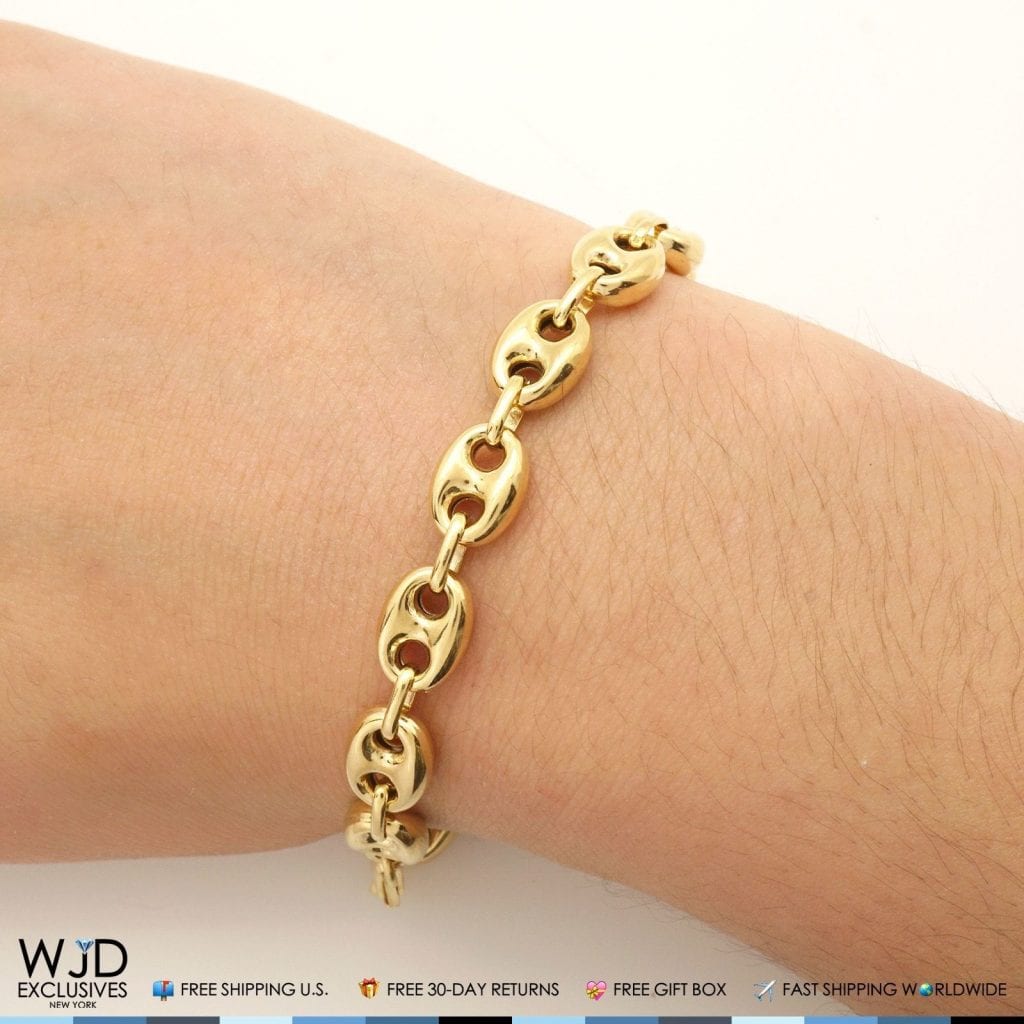 10K Yellow Gold 8mm Puffed Anchor Mariner Bracelet 8" Lobster Clasp