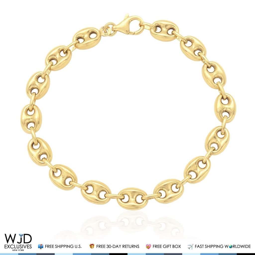 10K Yellow Gold 8mm Puffed Anchor Mariner Bracelet 8" Lobster Clasp