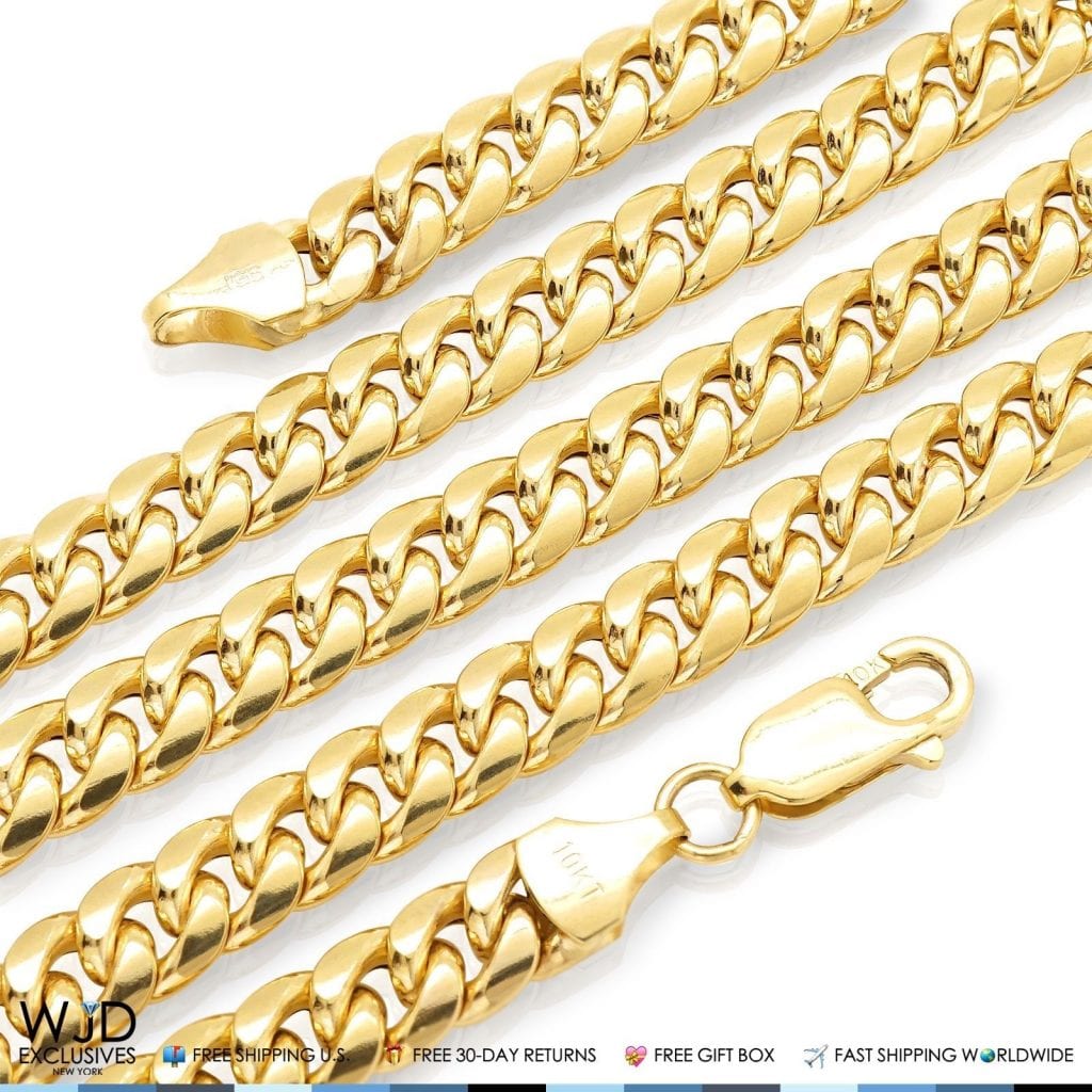 10K Yellow Gold Hollow 7mm Miami Cuban Chain Necklace 34"
