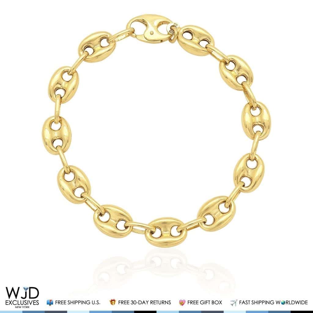 10K Gold Yellow Fancy Puffed Anchor Mariner Bracelet 9.2mm 8.2" Lobster Clasp