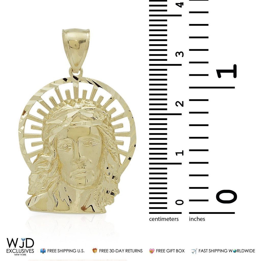 10K Real Yellow Gold Diamond Cut Religious Jesus Charm Pendant 1.5"