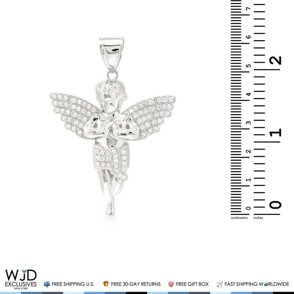10K Yellow White Gold 1.50Ct CZ Angel Pendant 2.5"