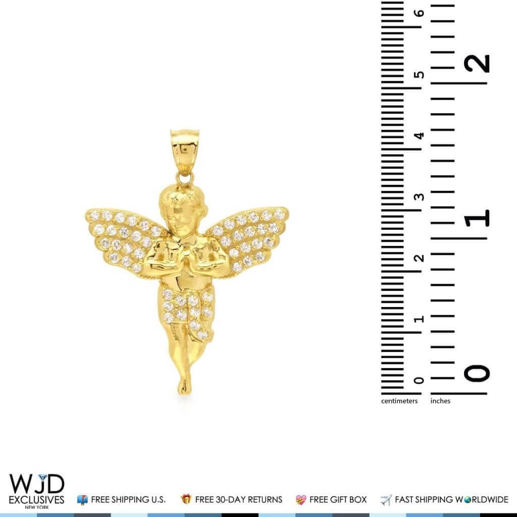 10k Yellow/White Gold 1.20Ct CZ Angel Pendant 1.7"