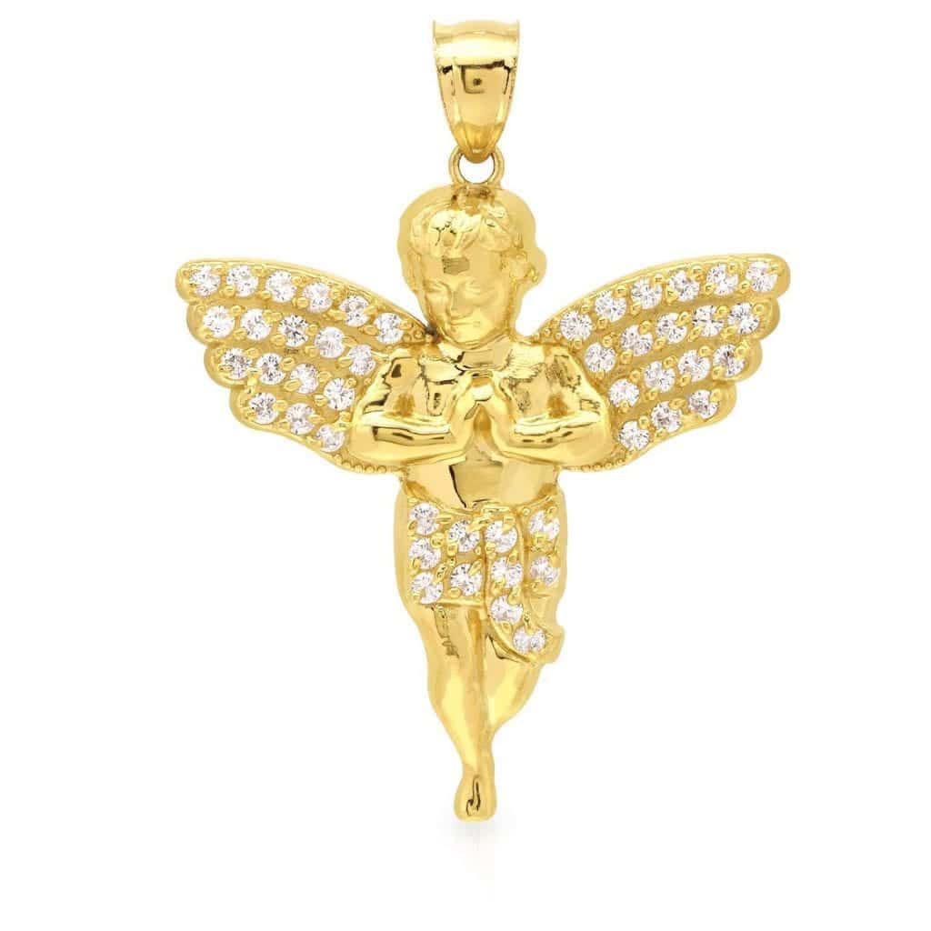 10K Yellow Gold 1.20Ct Diamond Religious Baby Angel Pendant