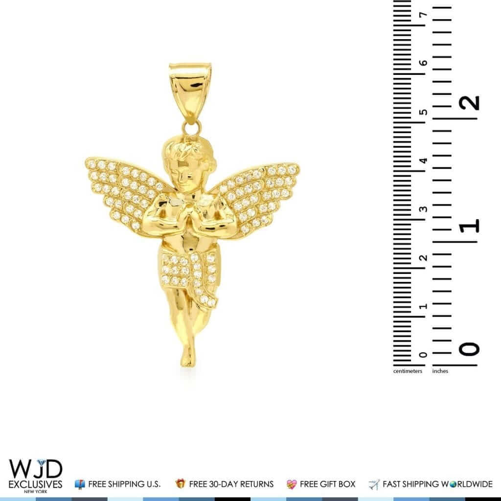 10K Yellow White Gold 1.50Ct CZ Angel Pendant 2.5"