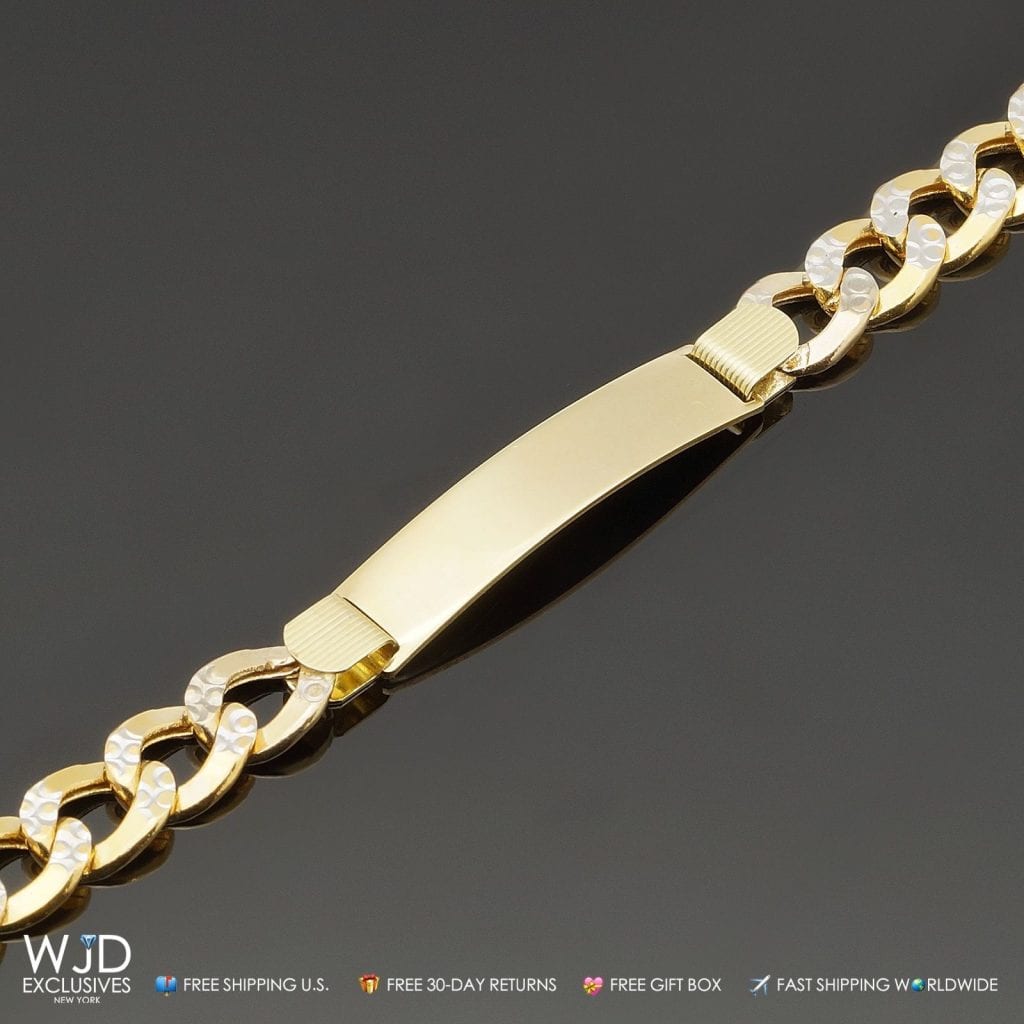 Solid 10K Gold Yellow Cuban Curb Diamond Cut Men's I.D. Bracelet 8.5"