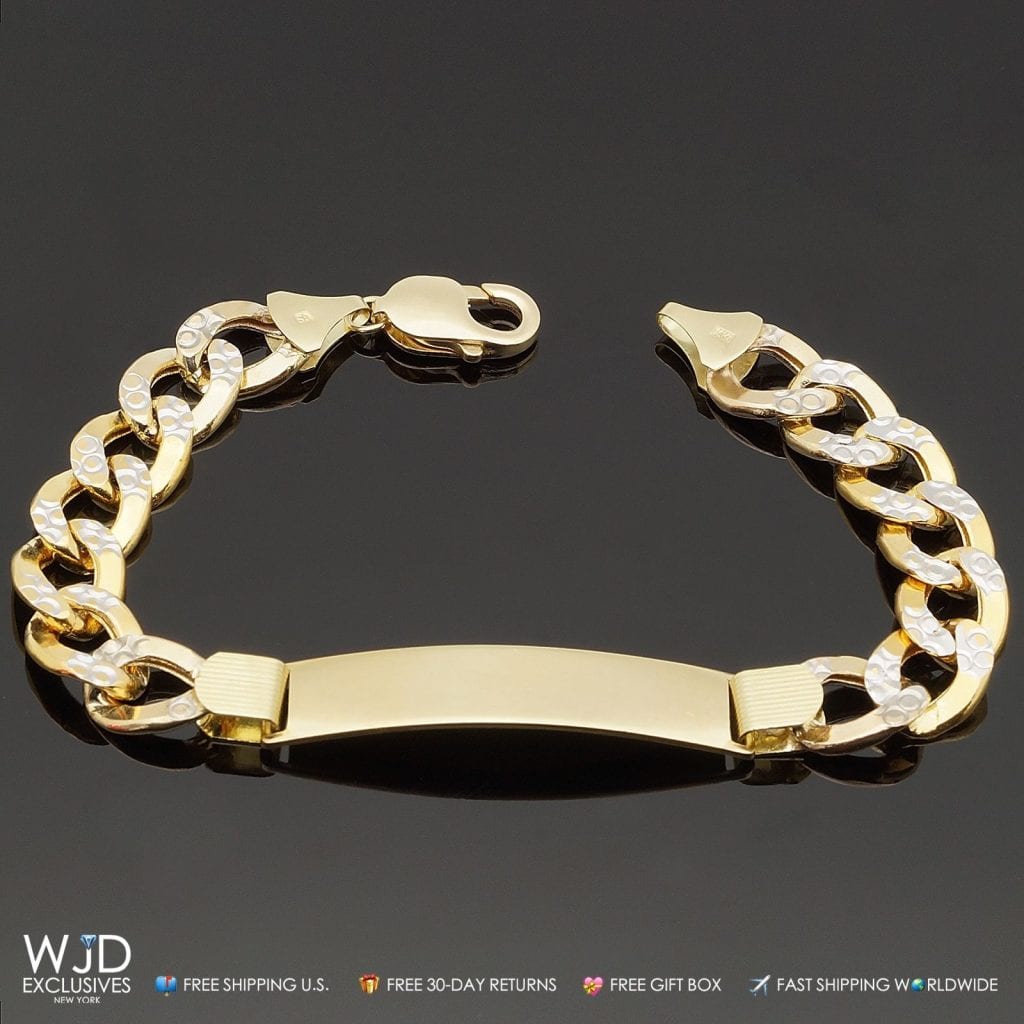 Solid 10K Gold Yellow Cuban Curb Diamond Cut Men's I.D. Bracelet 8.5"