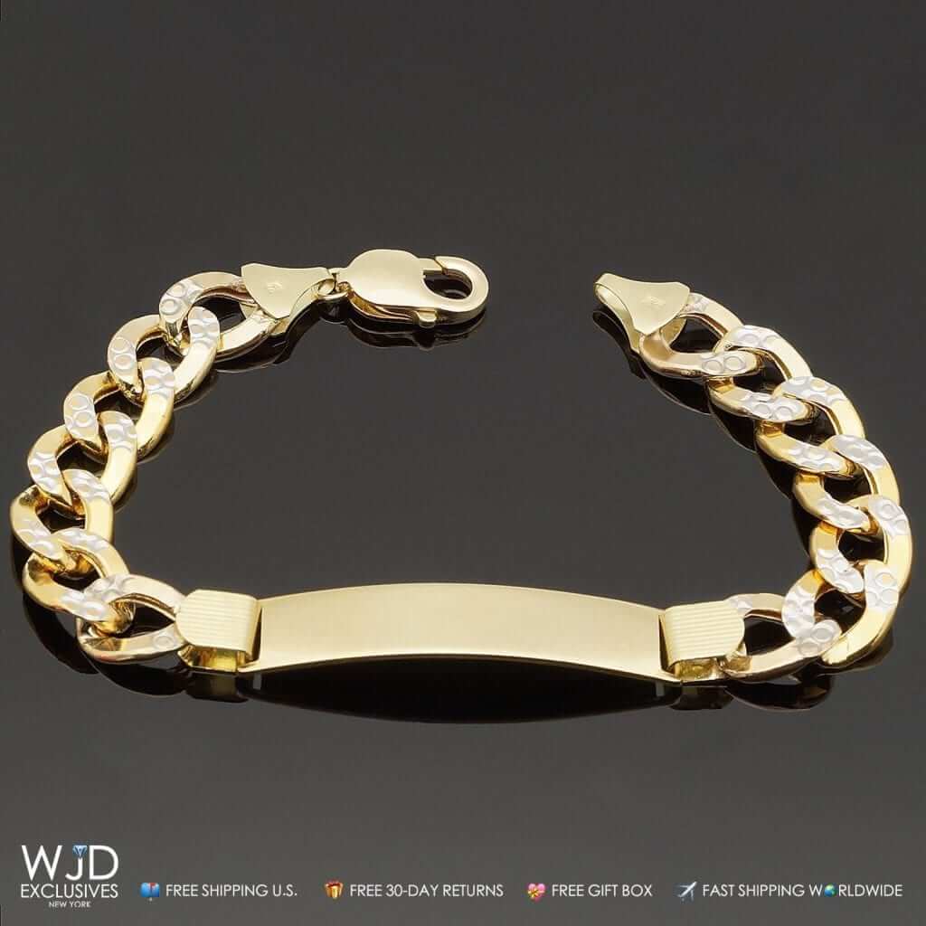 10K Yellow Gold Diamond-Cut Cuban Curb ID Bracelet (Solid Links) 8.5"