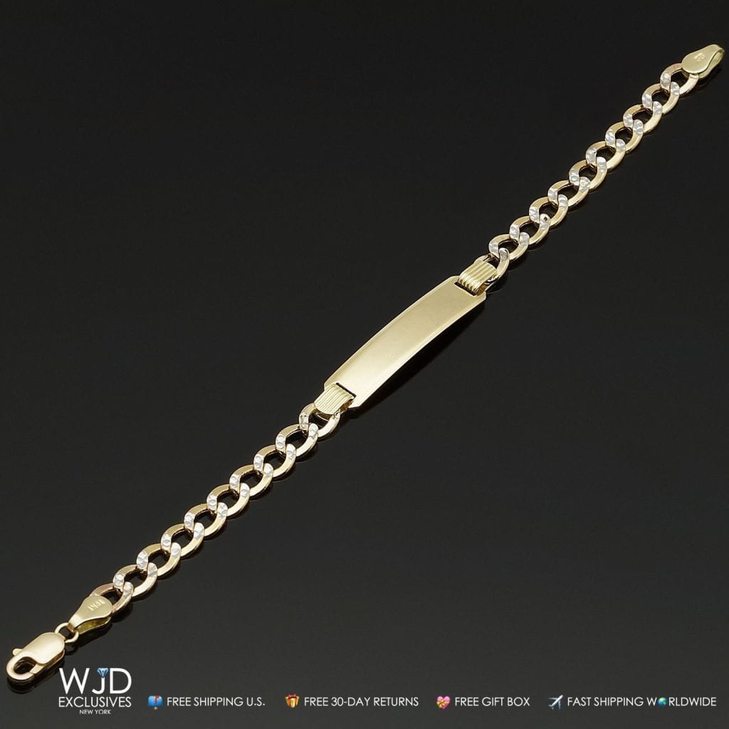 Solid Kids 10K Gold Yellow Diamond-Cut Cuban Curb ID Bracelet 6"