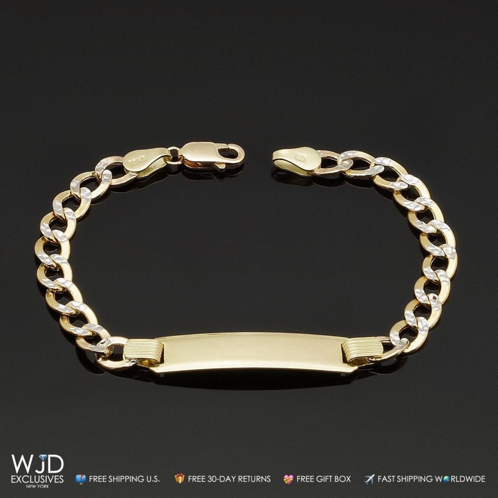 Solid Kid's 10K Gold Yellow Diamond-Cut Cuban Curb ID Bracelet 6"