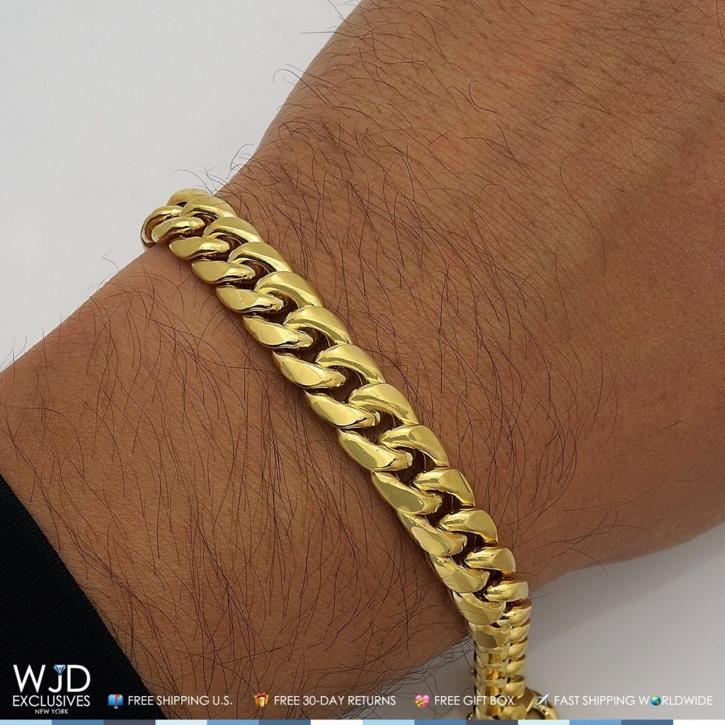 10K Yellow Gold Handmade 10mm Hollow Miami Cuban Men's Bracelet 9"