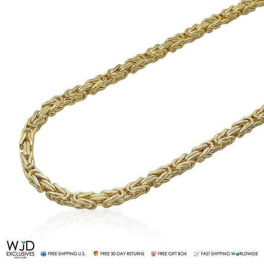 10k Real Yellow Gold 4mm Diamond Cut Byzantine Box Chain Necklace 34"