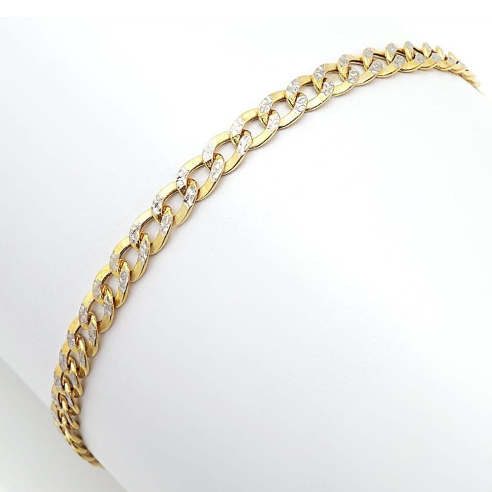 10K Real Gold Diamond-Cut 3.5mm Cuban Curb Bracelet 7"-8"