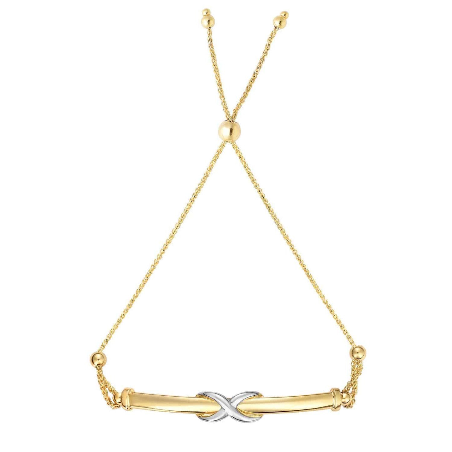 14K Gold Two-Tone X-Bar Friendship Bolo Bracelet Adjustable