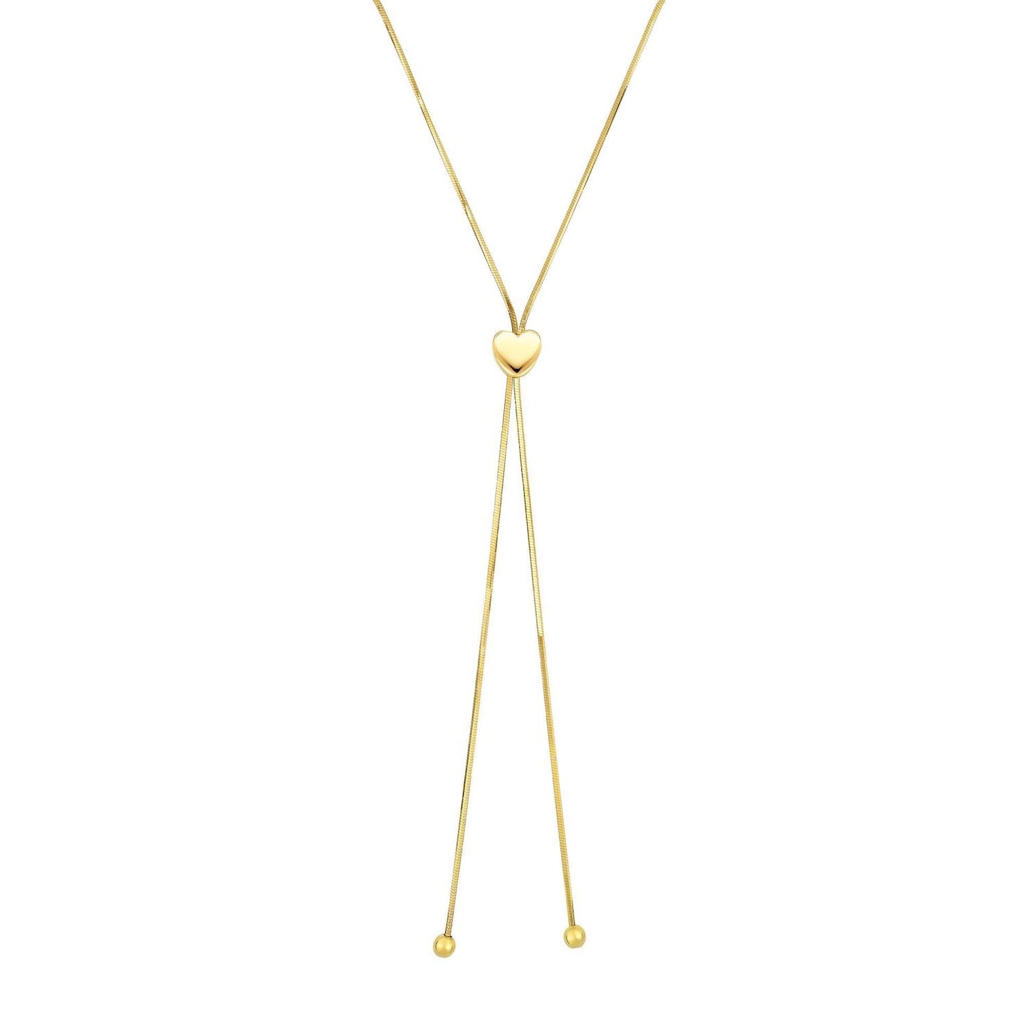 14K Gold Snake Slide Lariat Heart Pendant Chain Necklace 24" Adjustable
