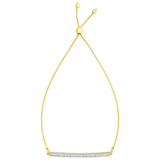 0.25CTW Natural Diamond 14K Yellow Gold Bar Friendship Bolo Bracelet (Solid Links) 5"-9.25" Adjustable