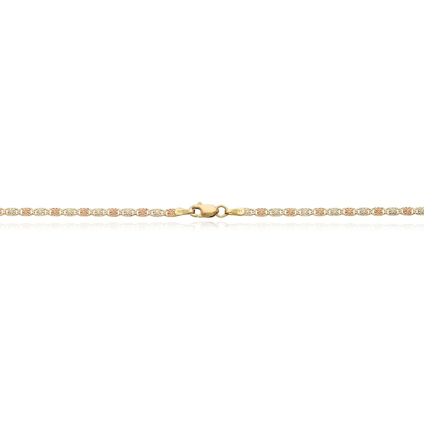 Solid 14K Real Gold Tri-Color 2mm Diamond-Cut Valentino Chain Necklace 16"-20"