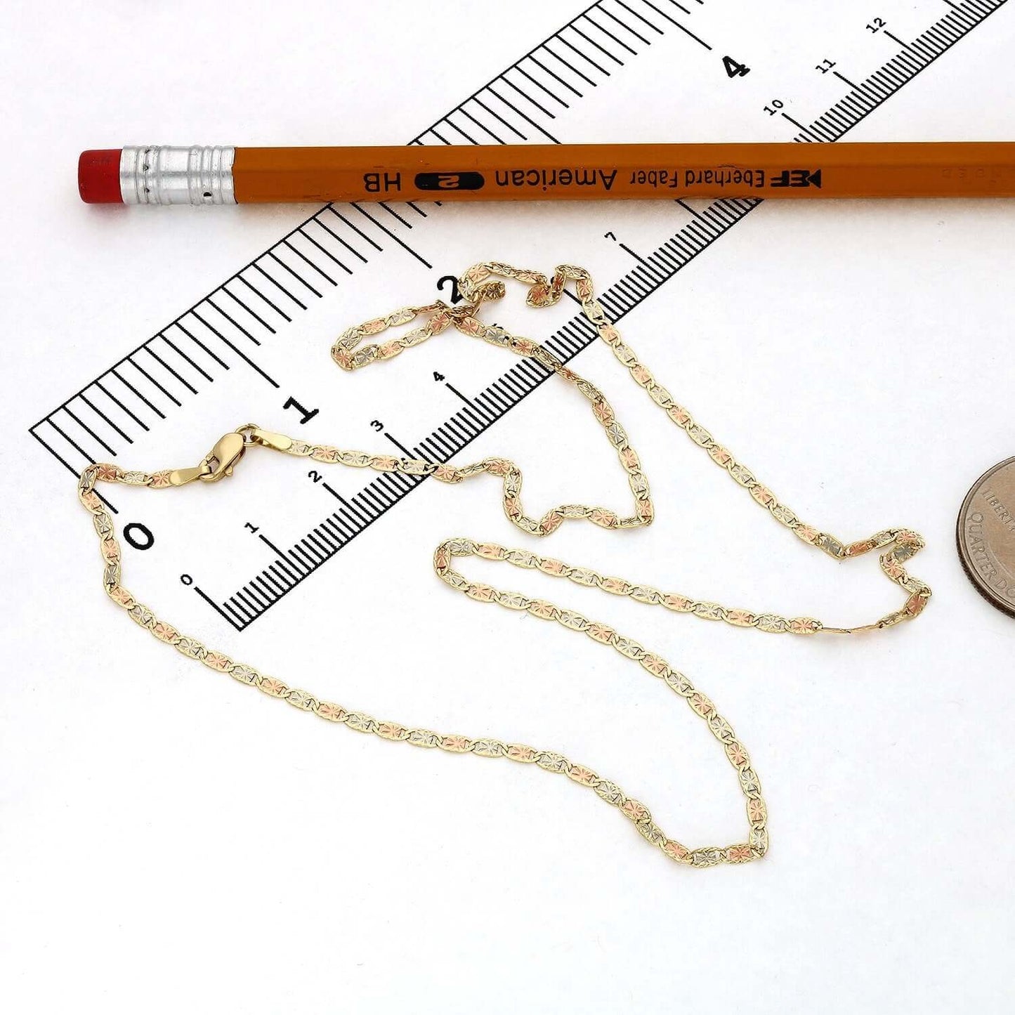 Solid 14K Real Gold Tri-Color 2mm Diamond-Cut Valentino Chain Necklace 16"-20"