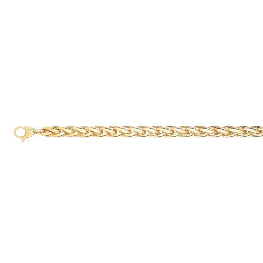 14K Yellow Gold 6.5mm Fancy Round Wheat Bracelet (Hollow) 7.5"