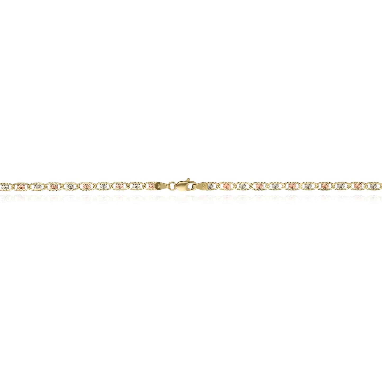 Solid 14K Tri-Color Gold 3.5mm Diamond-Cut Valentino Chain Necklace 16"-24"