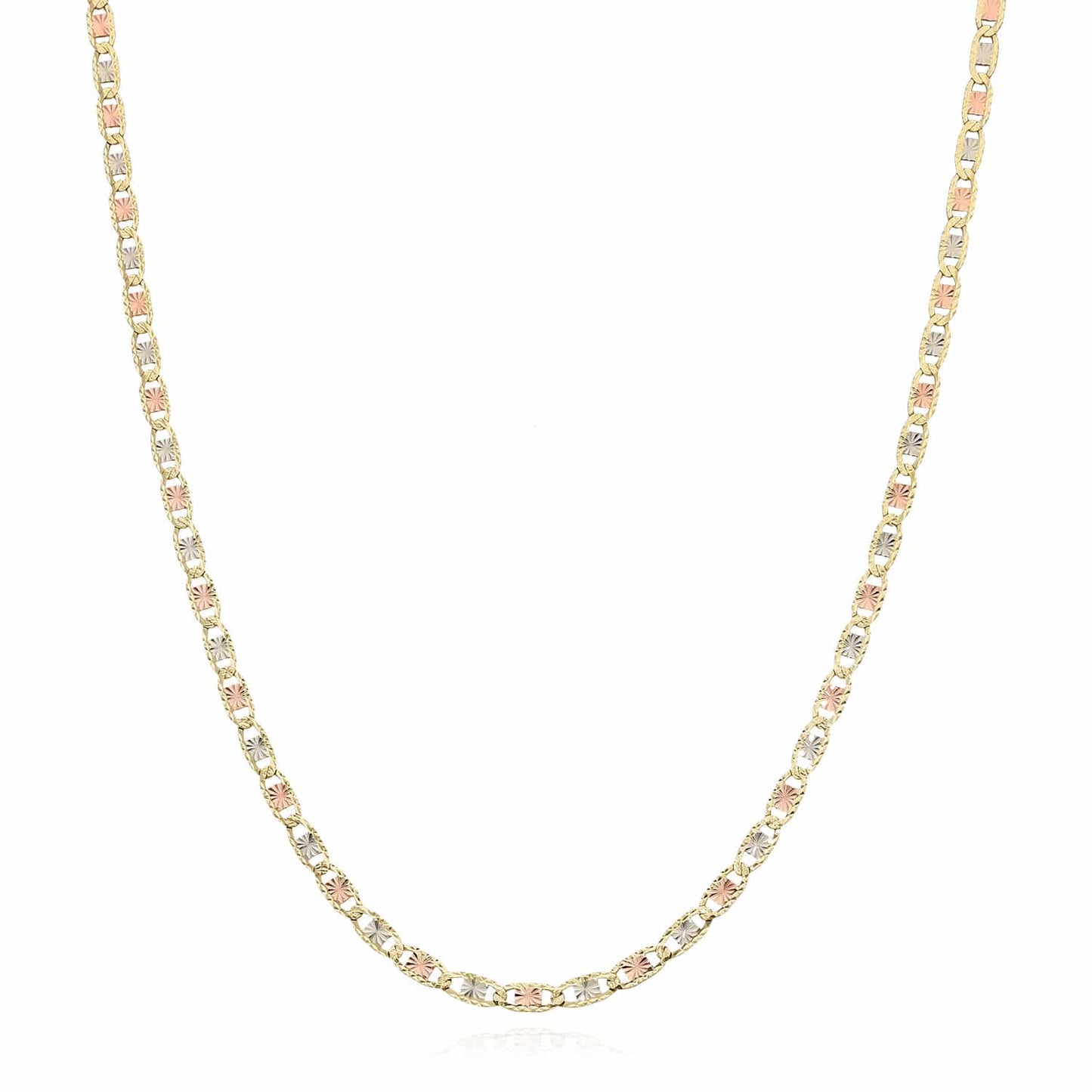 Solid 14K Tri-Color Gold 3.5mm Diamond-Cut Valentino Chain 16"-24"