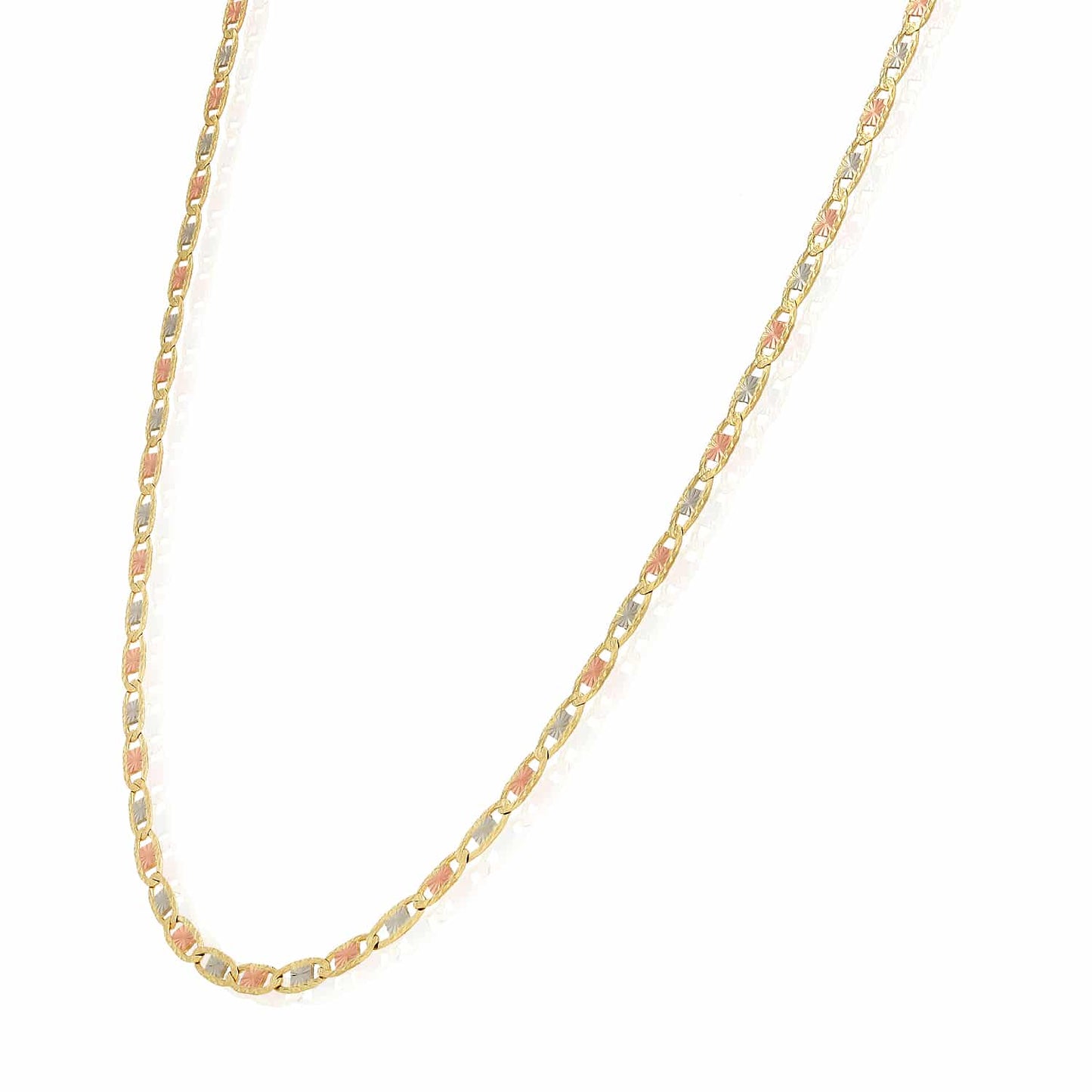Solid 14K Tri-Color Gold 3.5mm Diamond-Cut Valentino Chain Necklace 16"-24"