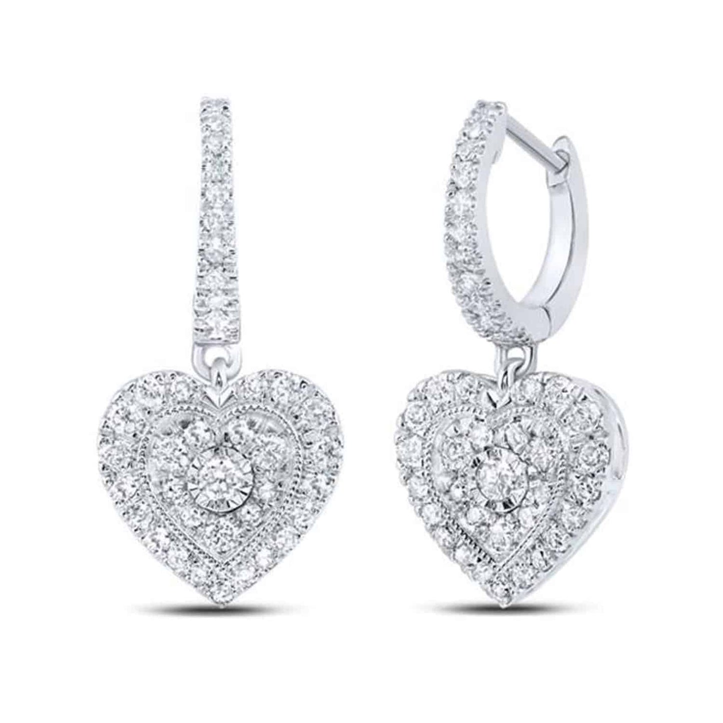 .65CTW Real Diamond 10K Gold Yellow White Rose Drop Heart Earrings