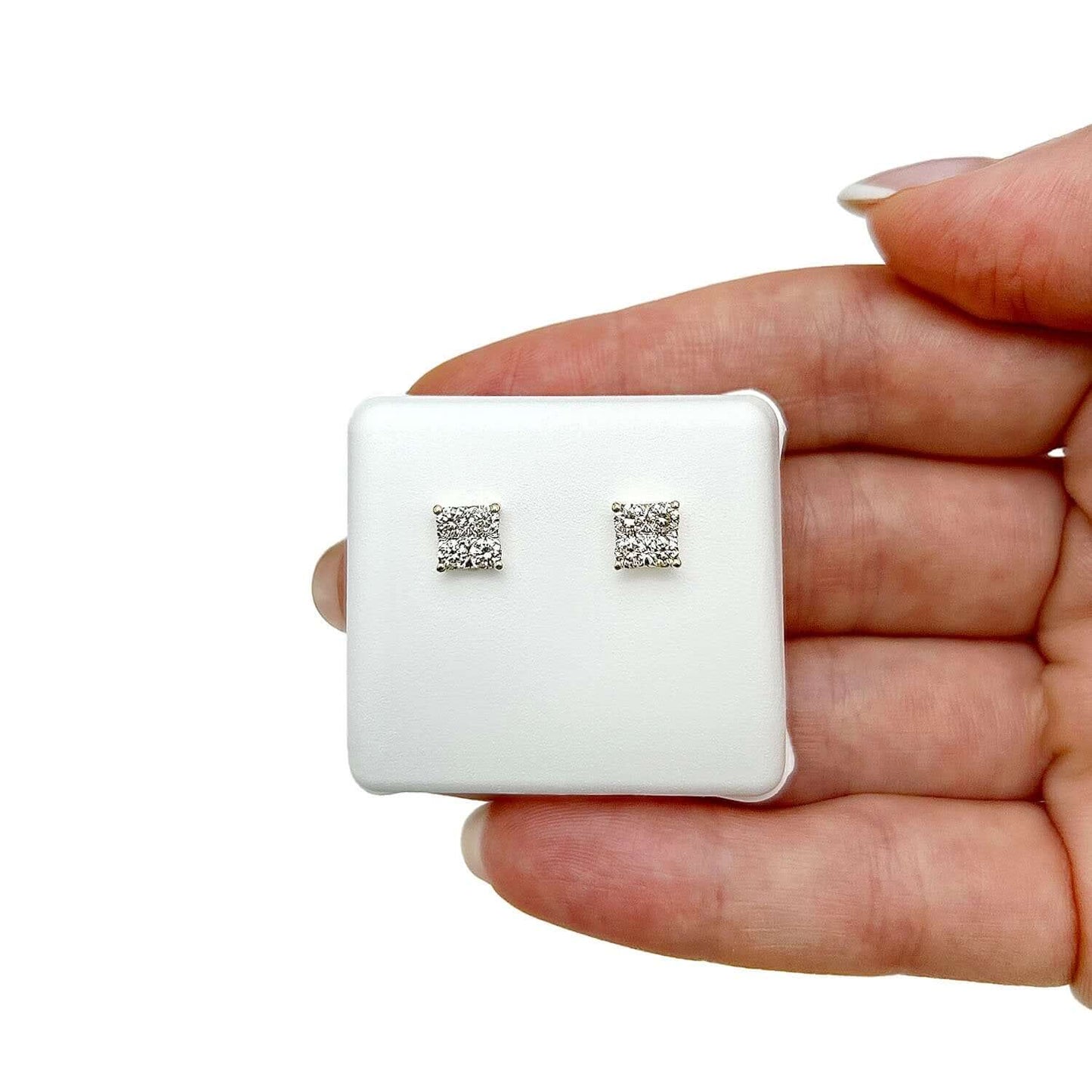 .60CTW Real Round 10K Gold Yellow White Diamond Square Earrings