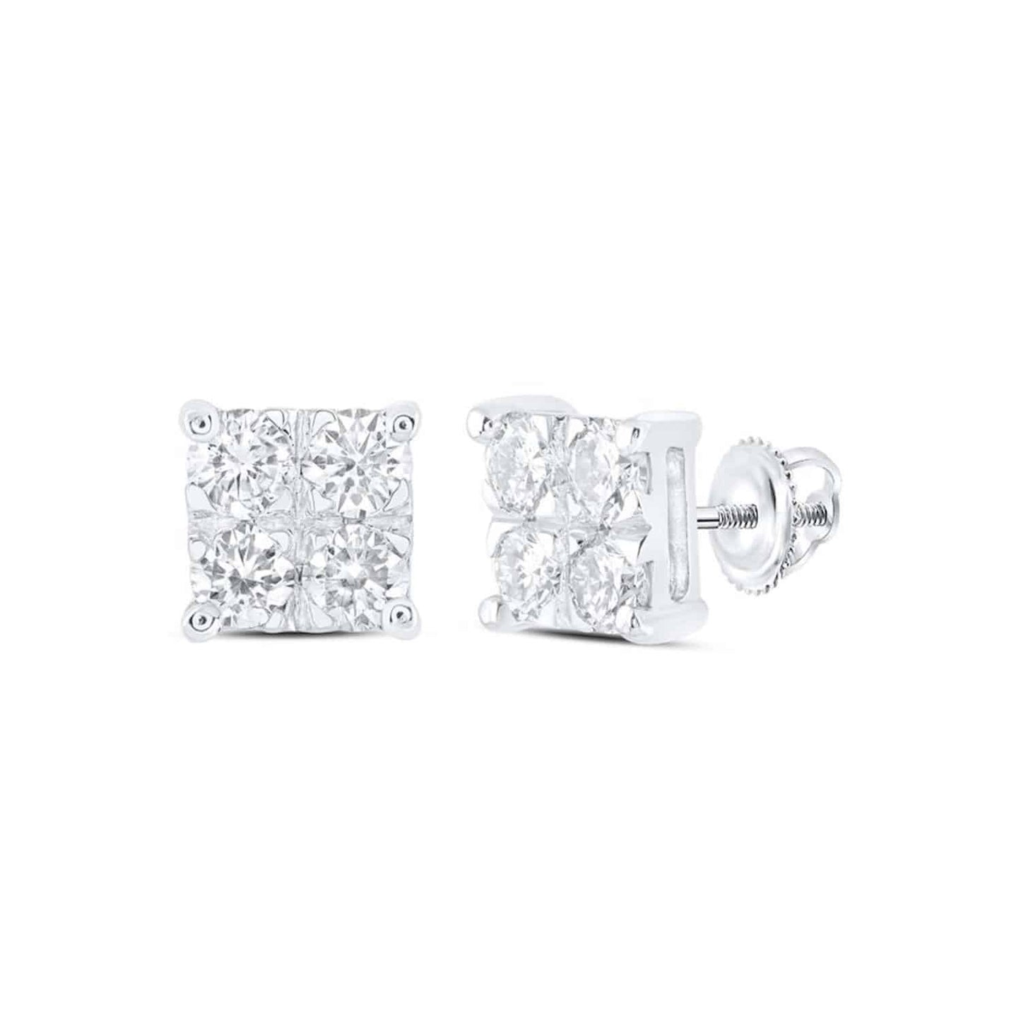 .60CTW Real Round 10K Gold Yellow White Diamond Square Earrings
