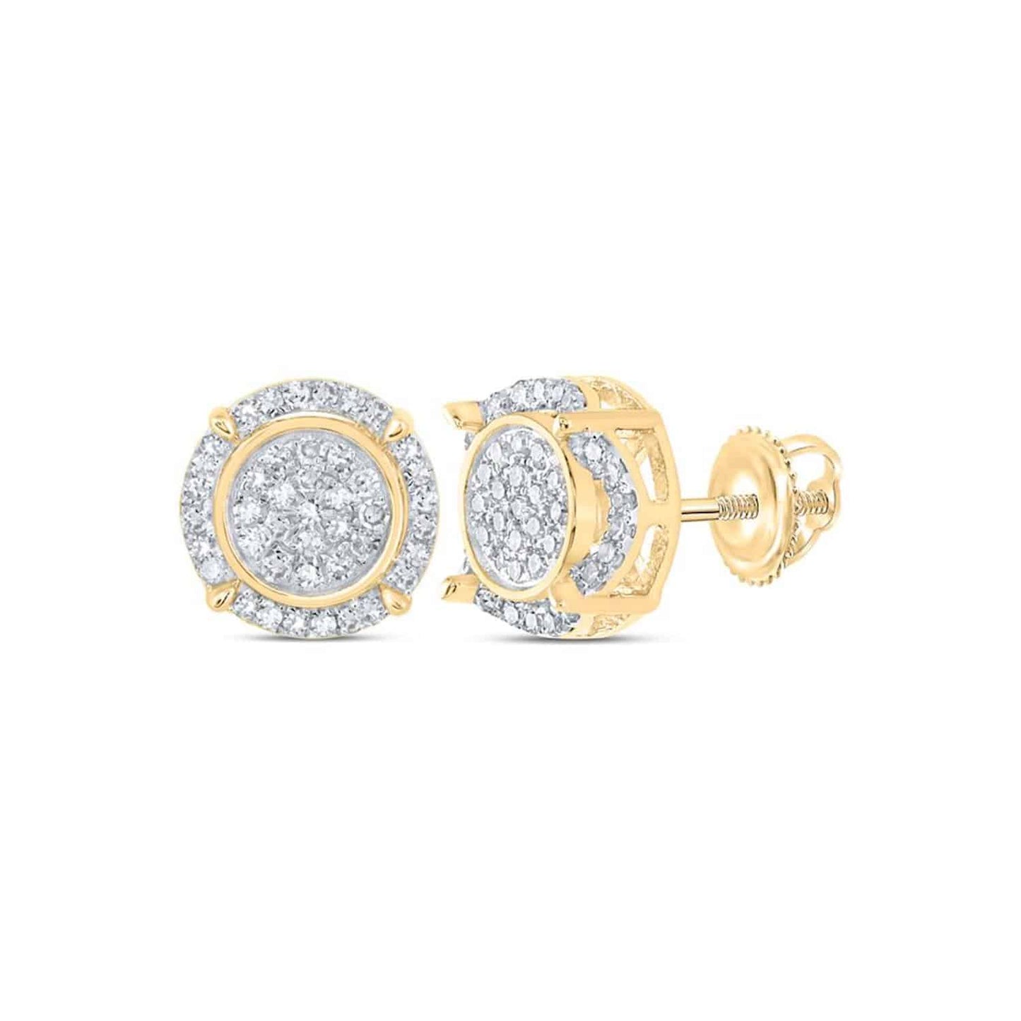 0.25CTW Real Diamond 10K Yellow Gold Round Cluster Stud Earrings