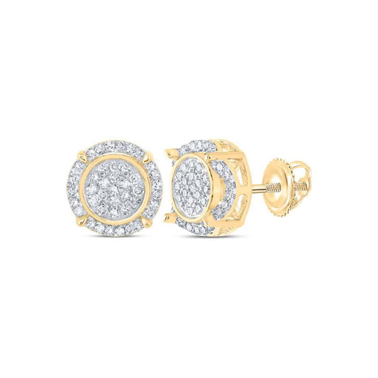 0.25CTW Natural Diamond 10K Yellow Gold Round Cluster Stud Earrings