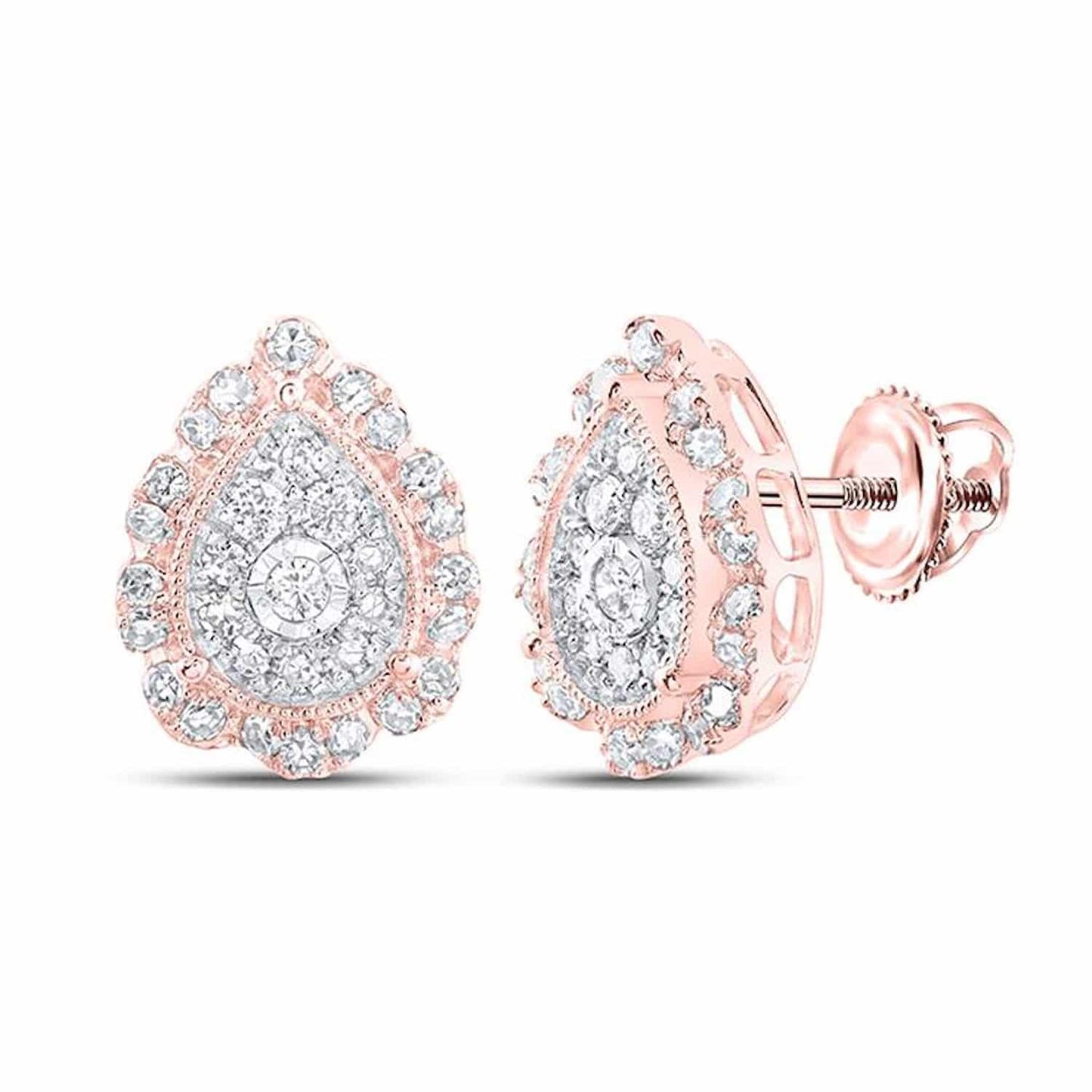 0.45CTW Real Diamond 10k Gold Round Teardrop Cluster Stud Earrings