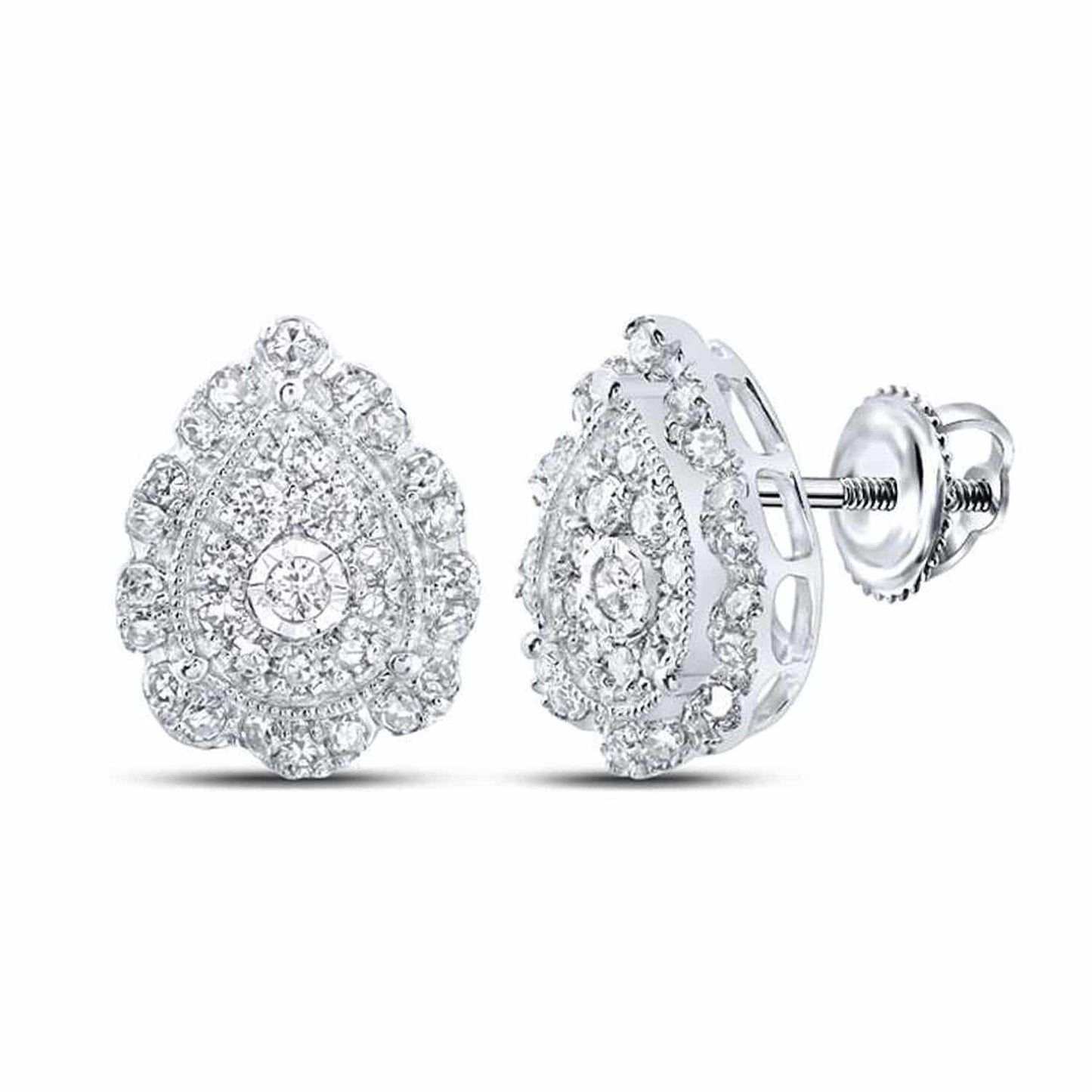 0.45CTW Real Diamond 10k Gold Round Teardrop Cluster Stud Earrings