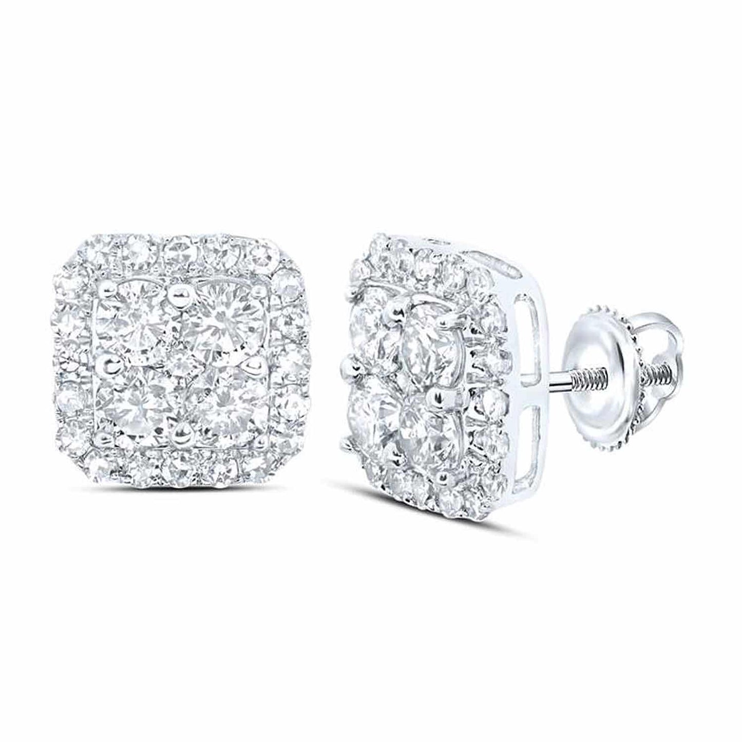 1CTW Real Diamond 10K Gold Round Square Screw Back Stud Earrings