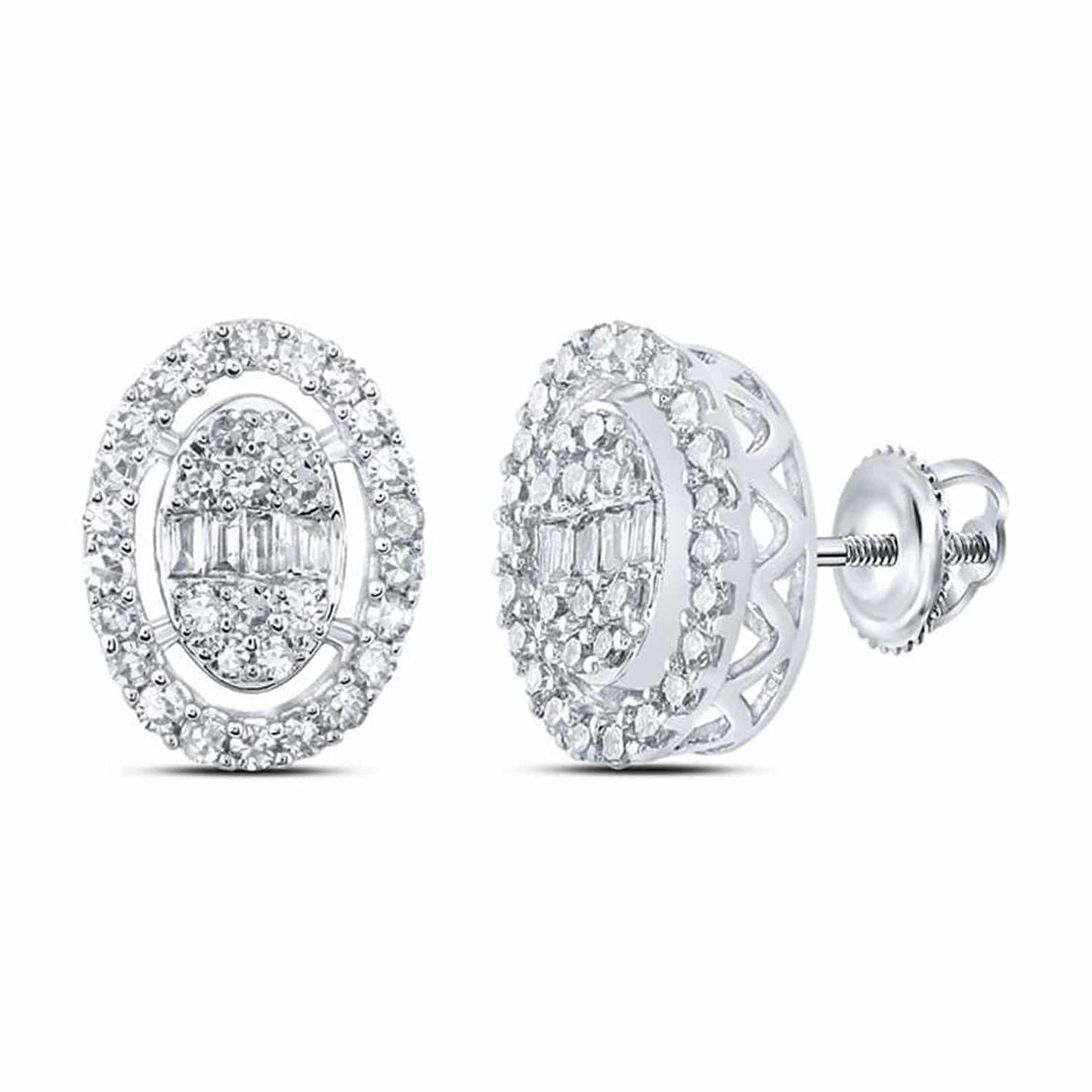 0.40CTW Real Diamond 10K Gold Baguette Round Oval Cluster Stud Earrings