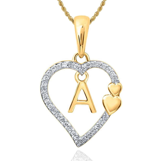.10CTW Natural Diamond 10K Yellow Gold Heart Initial Letter Pendant