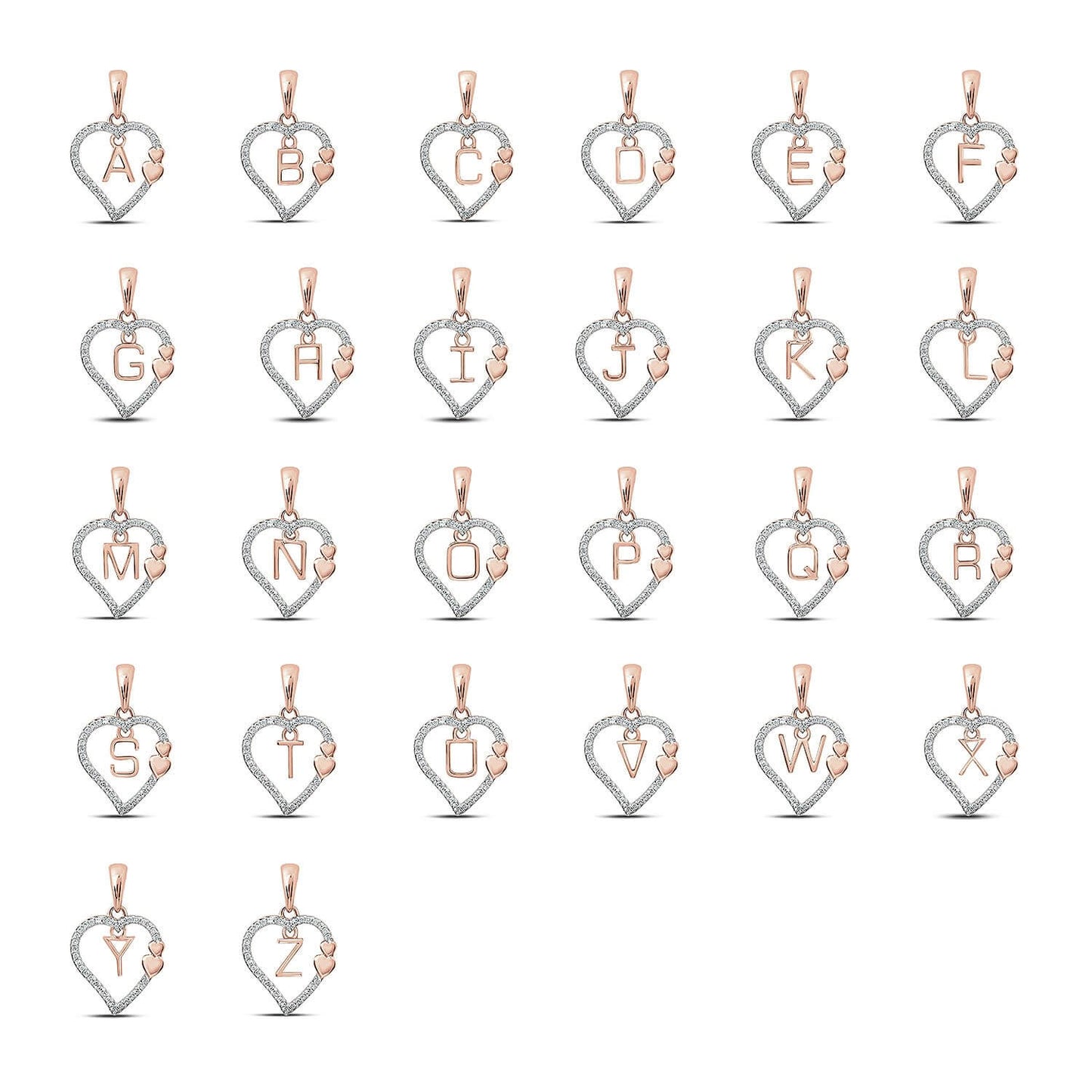 .10CTW Natural Diamond 10K Rose Gold Heart Initial Letter Pendant
