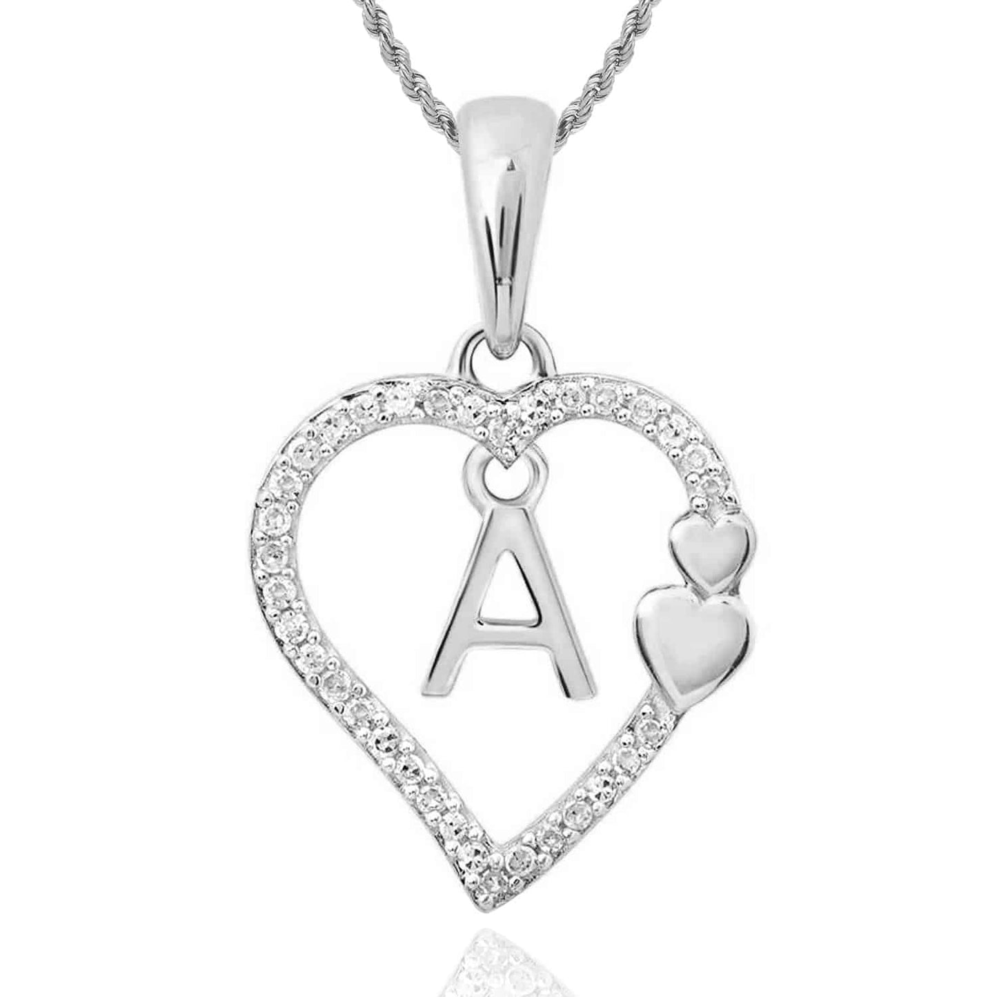 .10CTW Real Diamond 10K White Gold Heart Initial Heart Pendant