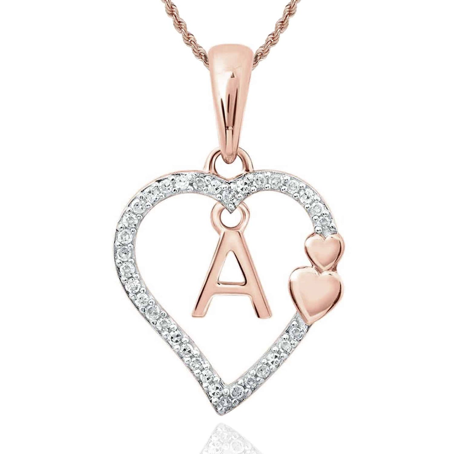 .10CTW Real Diamond 10K Rose Gold Heart Initial Letter Pendant