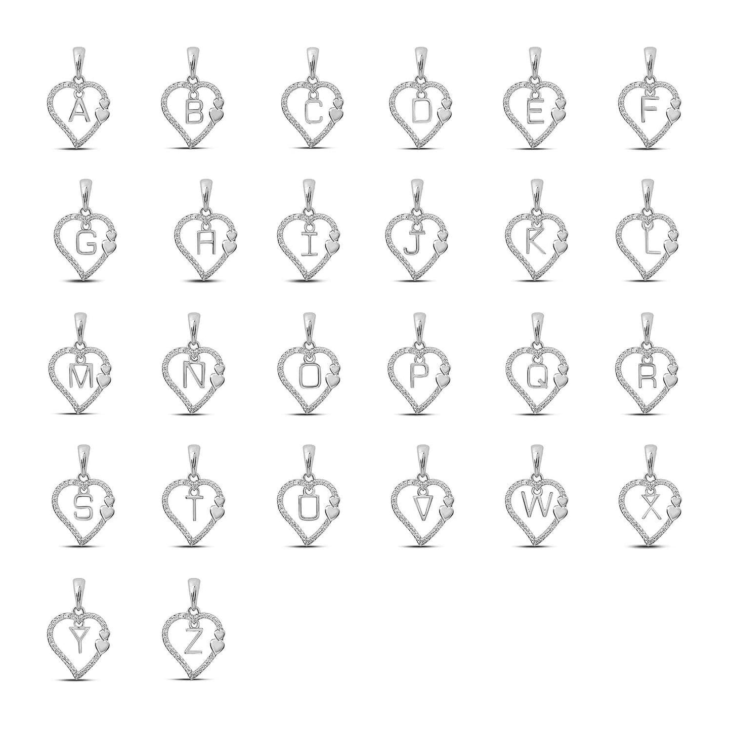 .10CTW Natural Diamond 10K White Gold Heart Initial Heart Pendant
