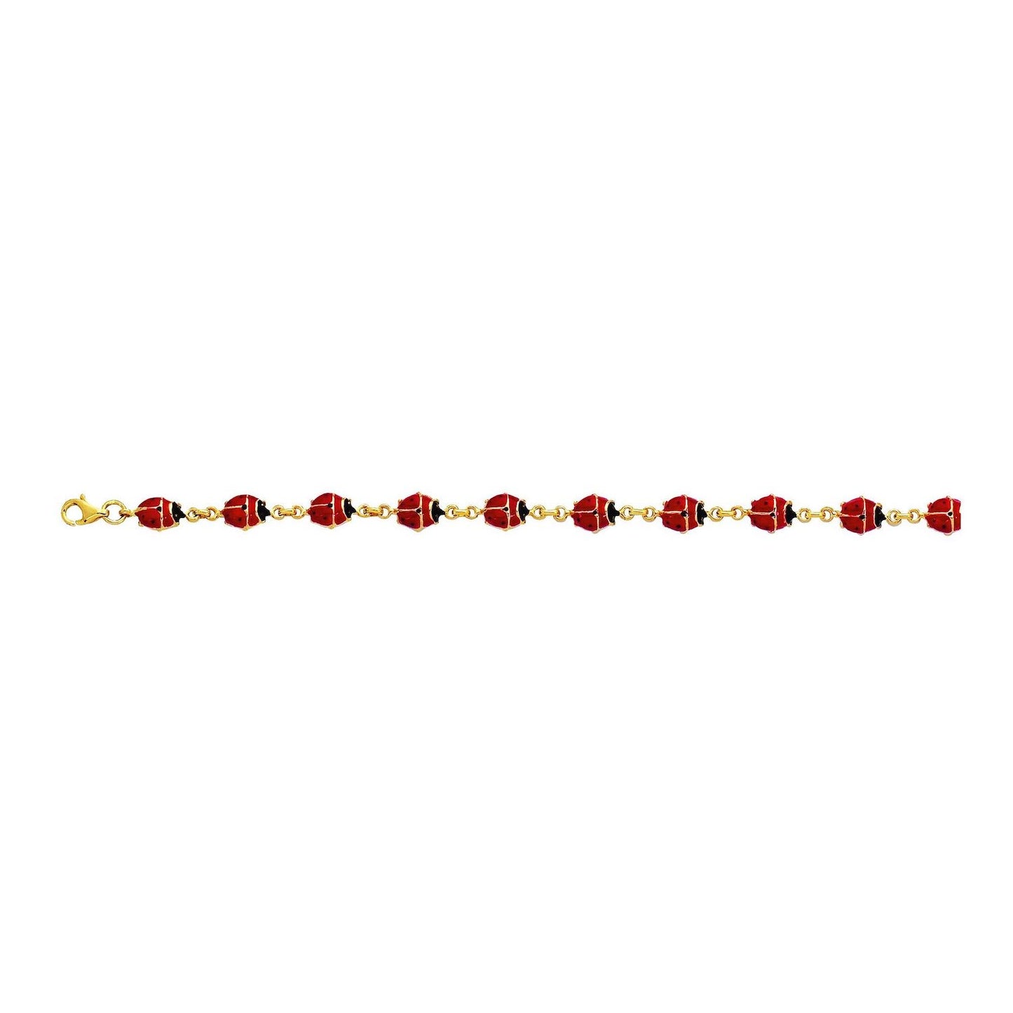 14K Gold Yellow Enamel Ladybug Bracelet 7"
