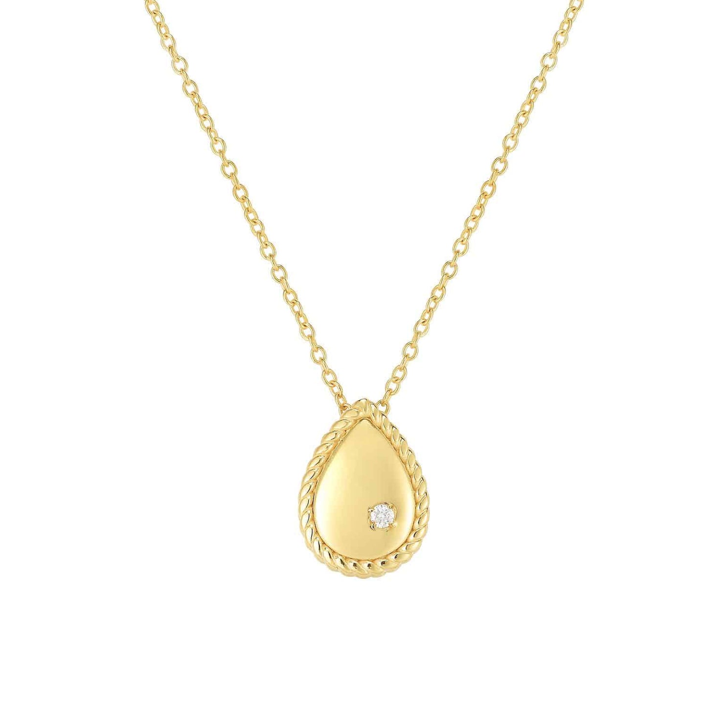 Real Diamond 14K Gold Twisted Rope Teardrop Pendant Necklace 18" Adjus