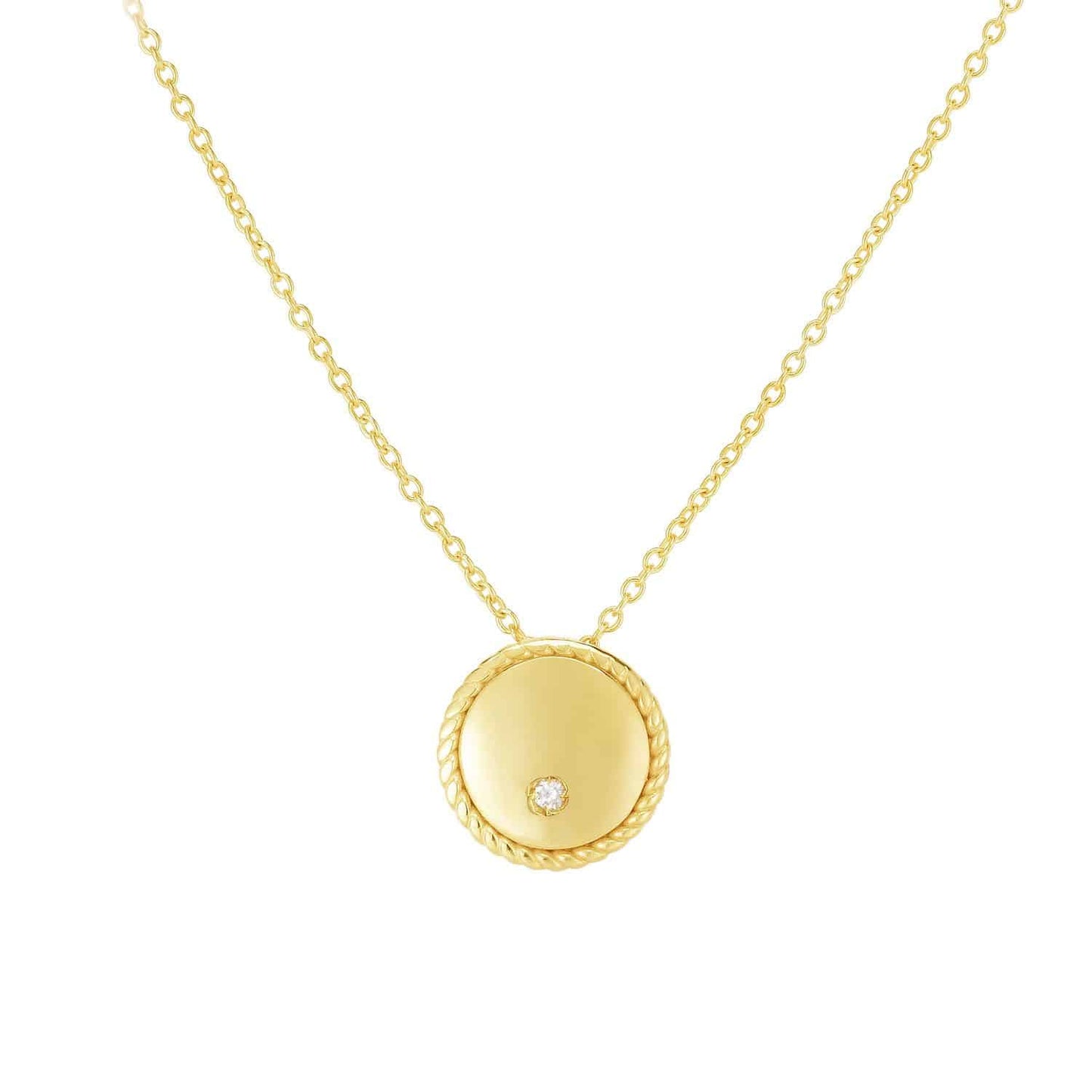 Real Diamond 14K Gold Twisted Rope Round Pendant Necklace 16-18" Adjus