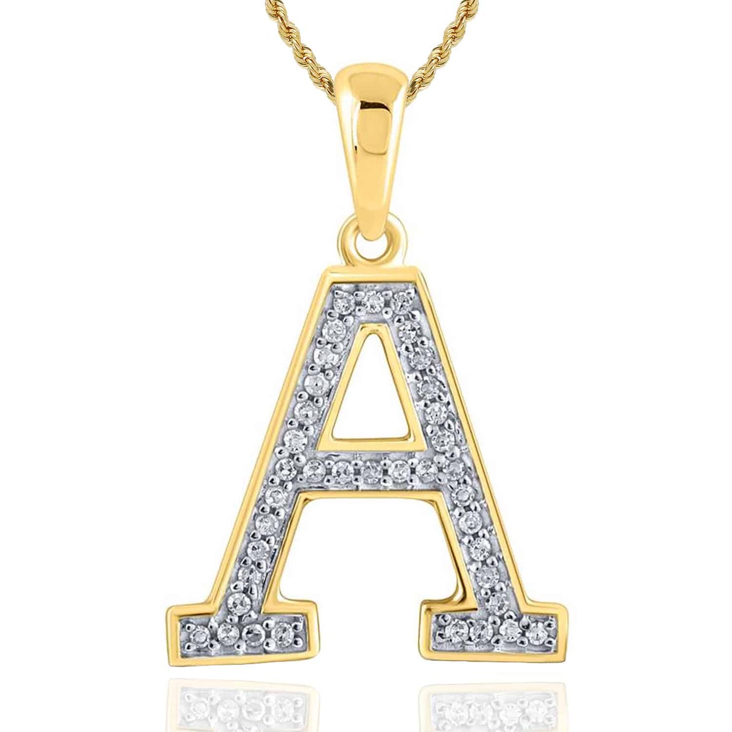 .08CTW Real Diamond 10K Yellow Gold Initial Letter Pendant