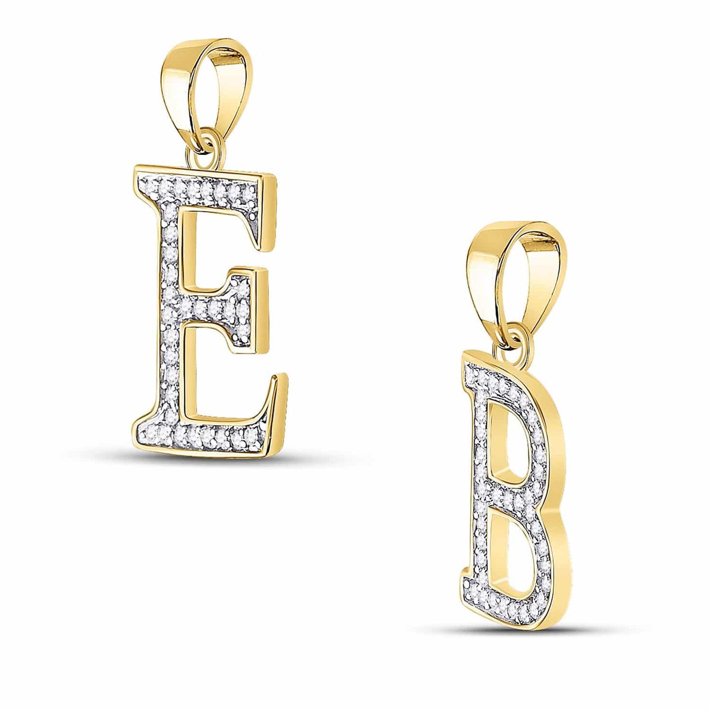 .08CTW Real Diamond 10K Yellow Gold Initial Letter Pendant