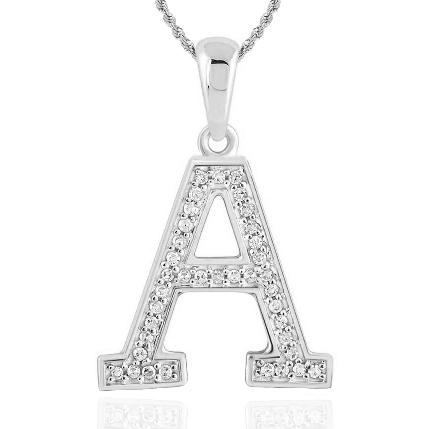 .08CTW Real Diamond 10K White Gold Initial Letter Pendant