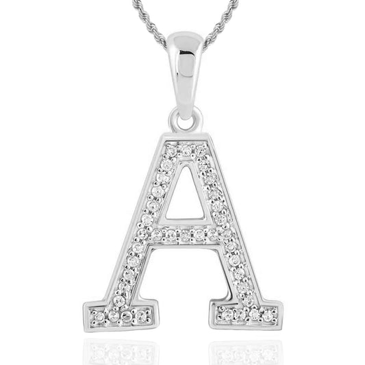 .08CTW Natural Diamond 10K White Gold Initial Letter Pendant