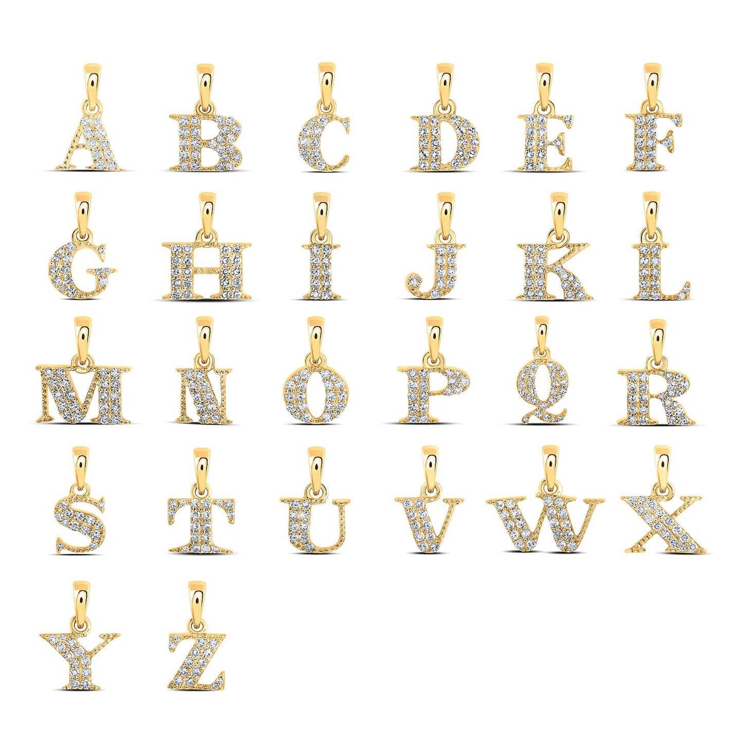 .05CTW Real Diamond 10K Yellow Gold Initial Letter Pendant